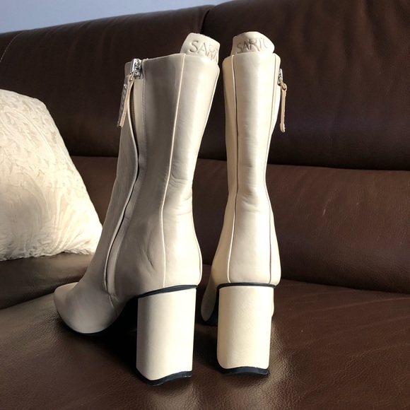 Sarto Ivory Leather Heeled Boots - Picture 5 of 12